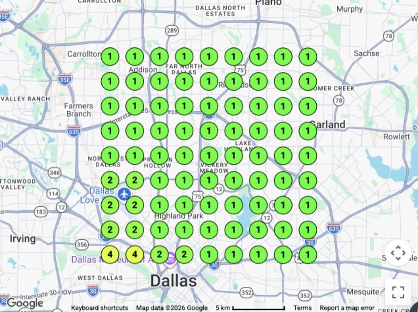 Demolition map pack geo-grid ranking report for Dallas, TX