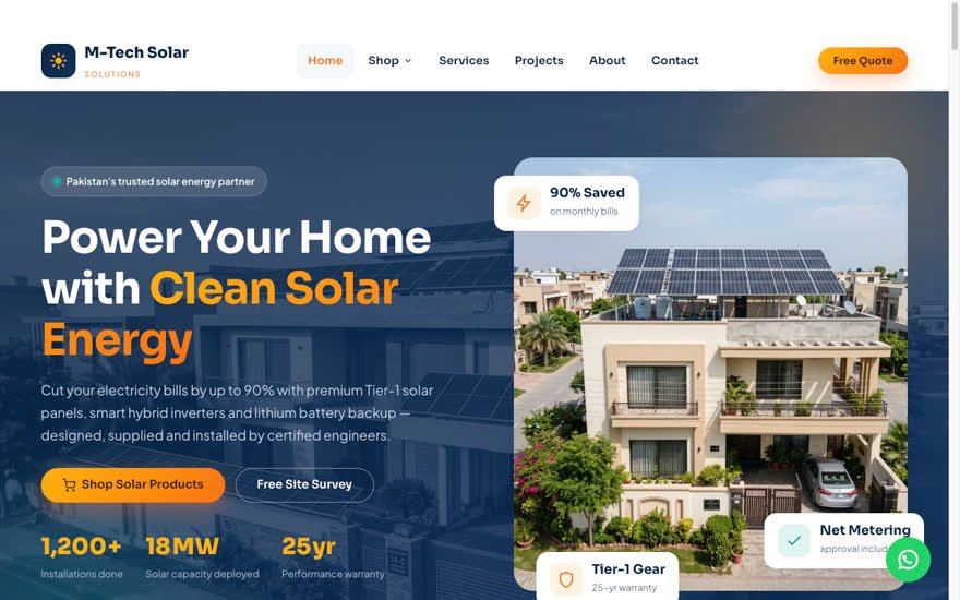 MTech Solar Solutions homepage